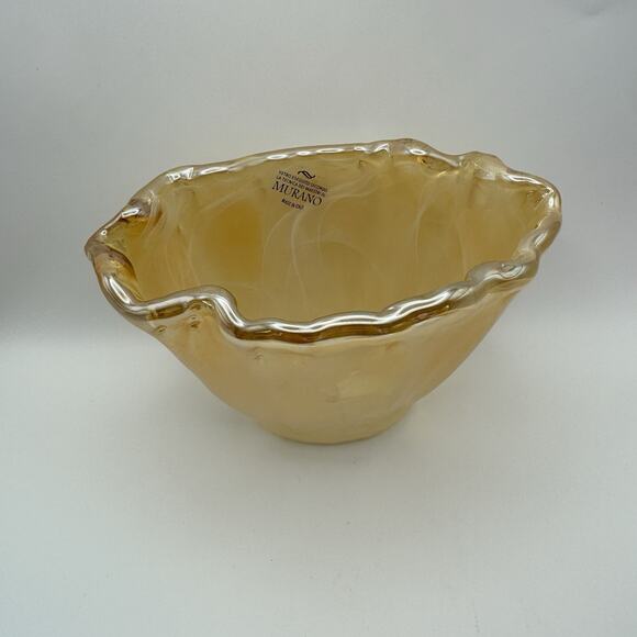 Murano Art Glass‎ Beautiful Gold Amber Colored Ruffled Vase with sticker - Picture 1 of 10